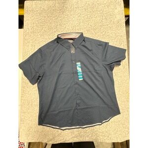 Berkley Jensen Mens XXL Blue Micro Print Short Sleeve Button Down Shirt New